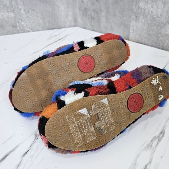 UGG Australia Womens 7 Fluff Yeah Plush Slide‎ Sandal Red Cali Collage Sandals - Picture 5 of 13